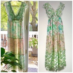 House of Harlow 1960 Floral Green/Pink Maxi Dress